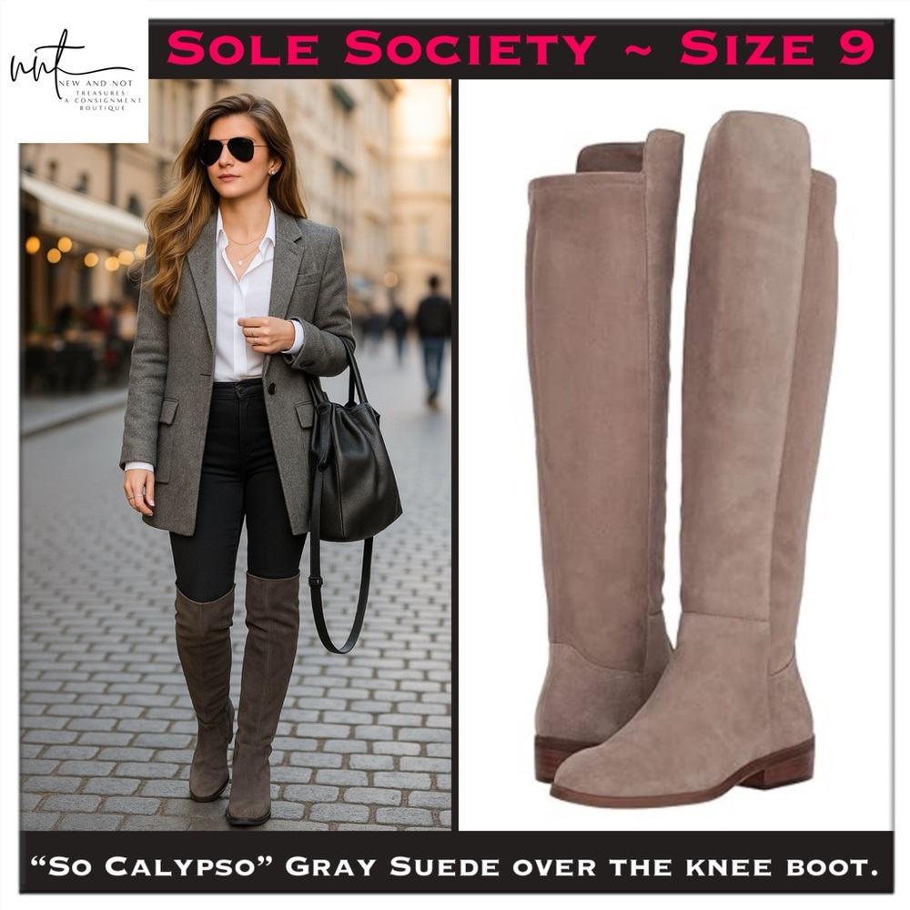 Sole Society Gray Suede Over-the-Knee Boots-EUC